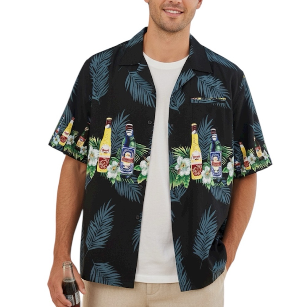 Pacific & Co Tropical Beer Blue Button Down Shirt Size: XL